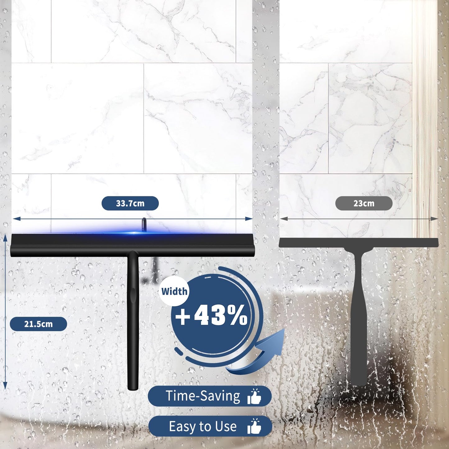 Ecooe silicone shower squeegee 33cm black, squeegee shower with holder, no drilling shower squeegee, window squeegee with stainless steel core, bathroom wiper for glass, mirrors, windows, tiles.