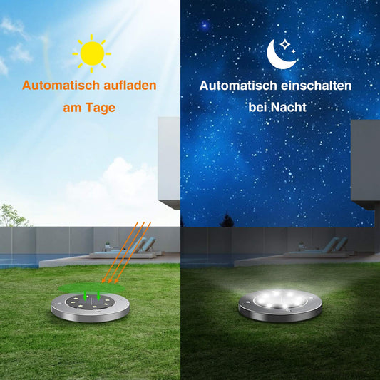 Infray solar lights for garden, solar ground lights with 8 LEDs, outdoor solar lamps IP65 waterproof, solar pathway lights cold white 8 pack.
