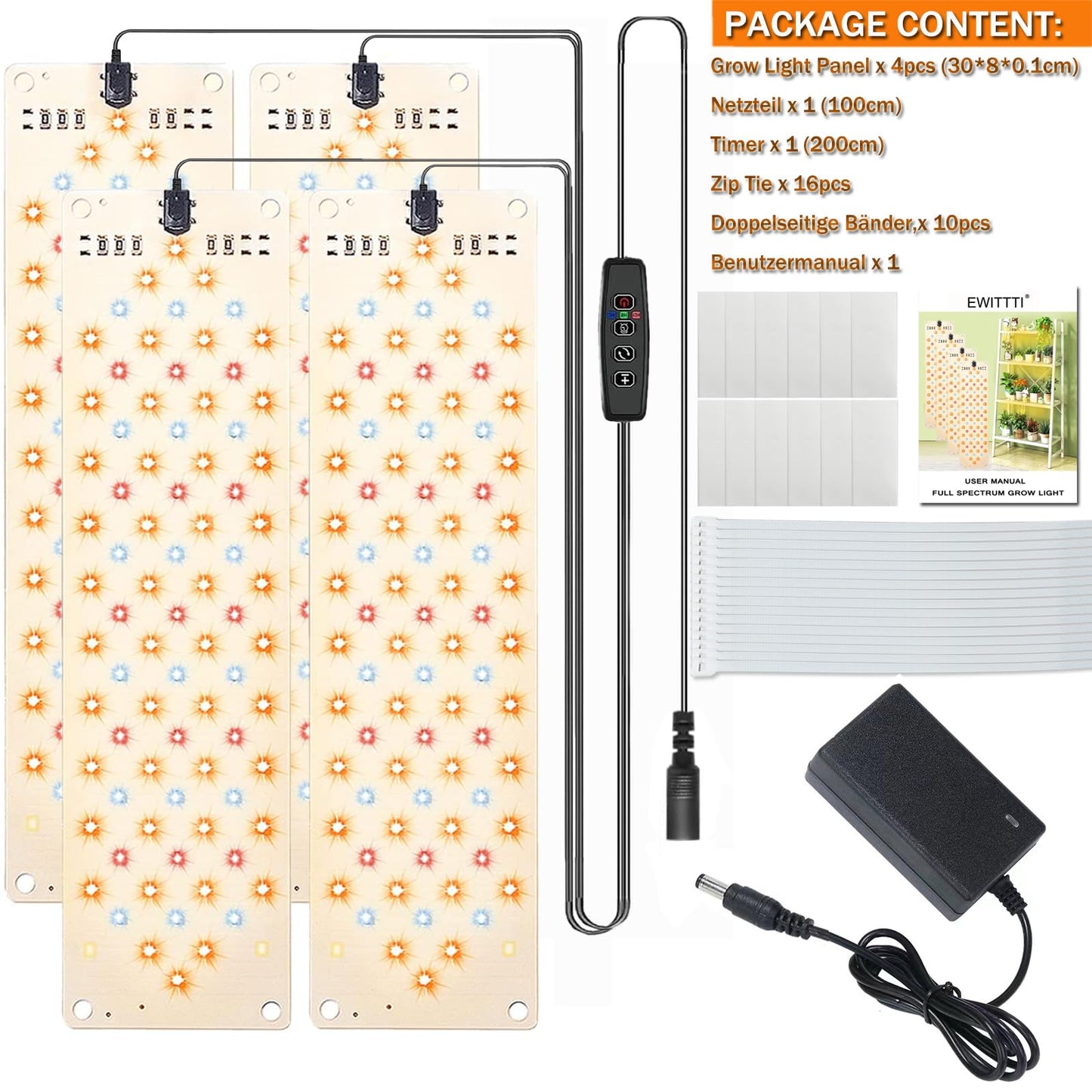 EWITTTI Plant Lamp LED Full Spectrum, Plant Light for Seed Starting, 316 LEDs Plant Grow Light for Indoor Plants with 3/9/12H Timer, 10 Levels of Brightness (4pcs)