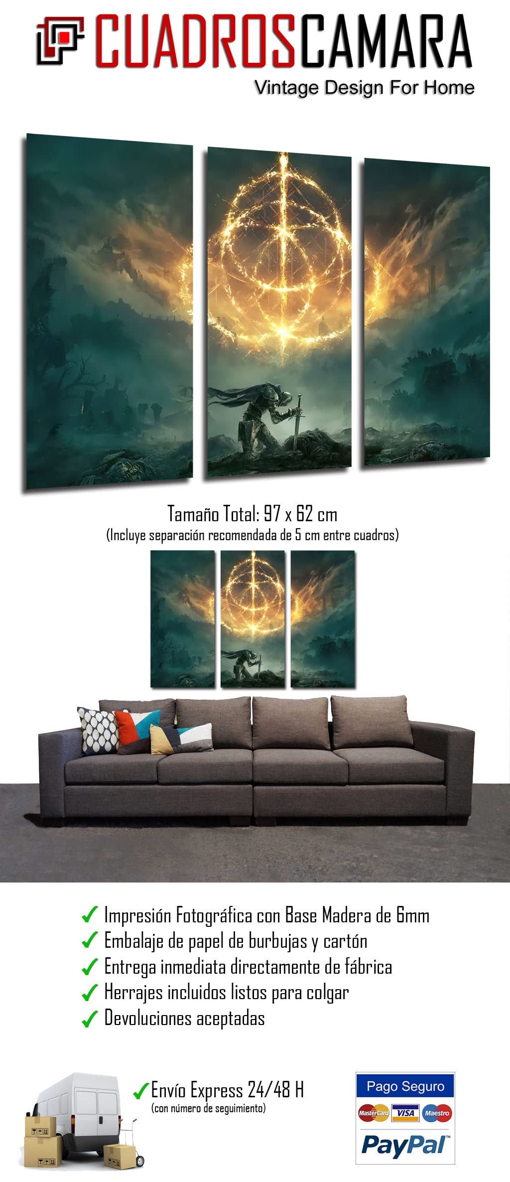 DKORARTE Modern painting, video game, Elden Ring, Xbox, coat of arms, 97 x 62 cm, Ref. 27349