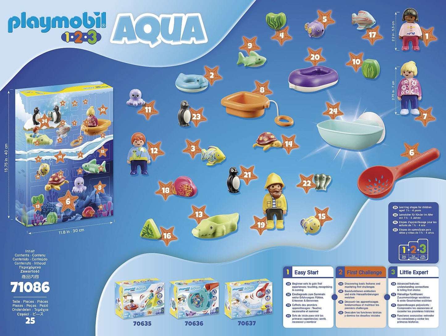 PLAYMOBIL 1.2.3 Aqua 71086 Advent calendar for children: fun in the bath, with floating animals, bathtub toys, suitable for kids aged 1.5 years and up.
