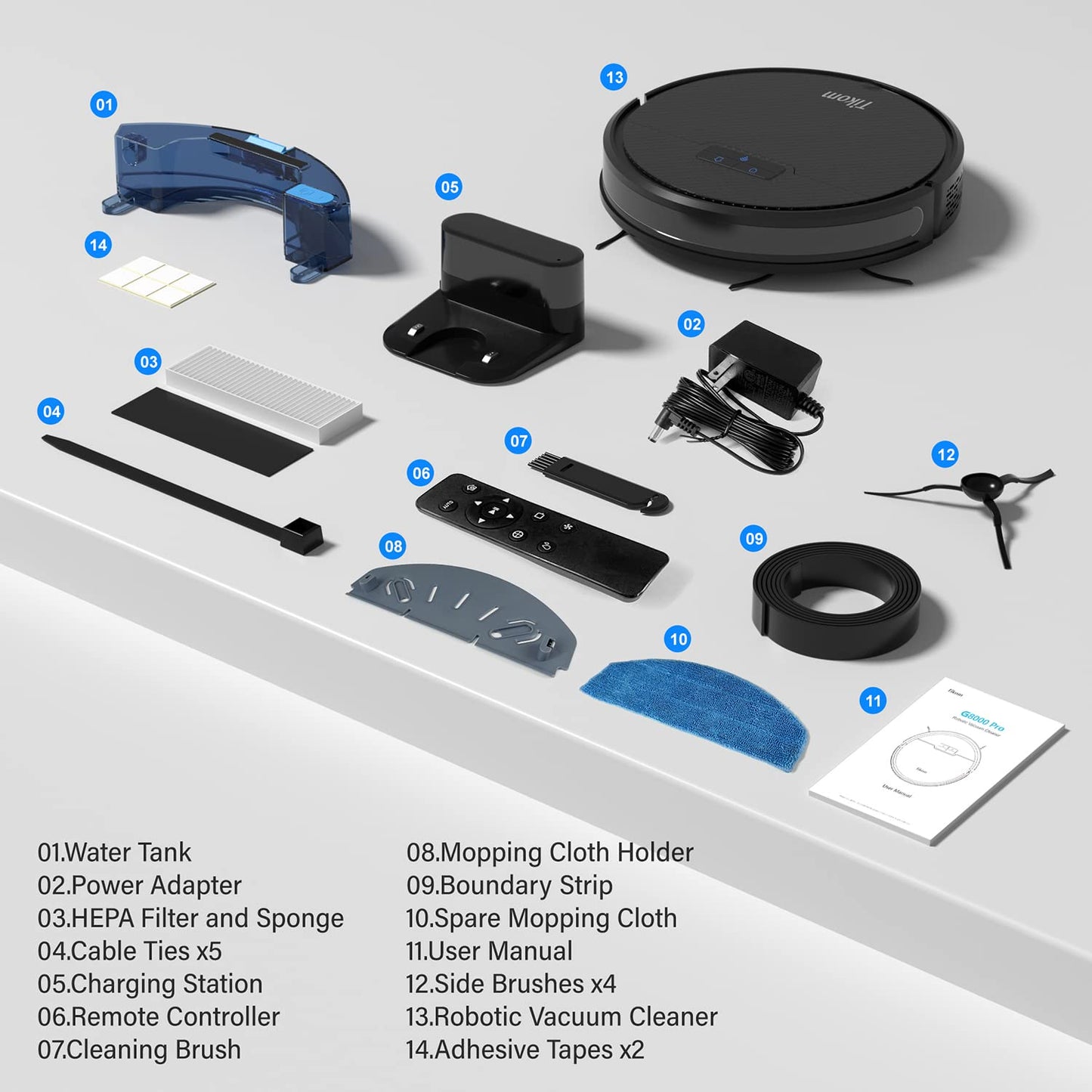 Robot vacuum cleaner, Tikom G8000 robotic vacuum with mopping function, 2700Pa suction power, Wi-Fi, for pet hair, carpets, and hard floors, Black