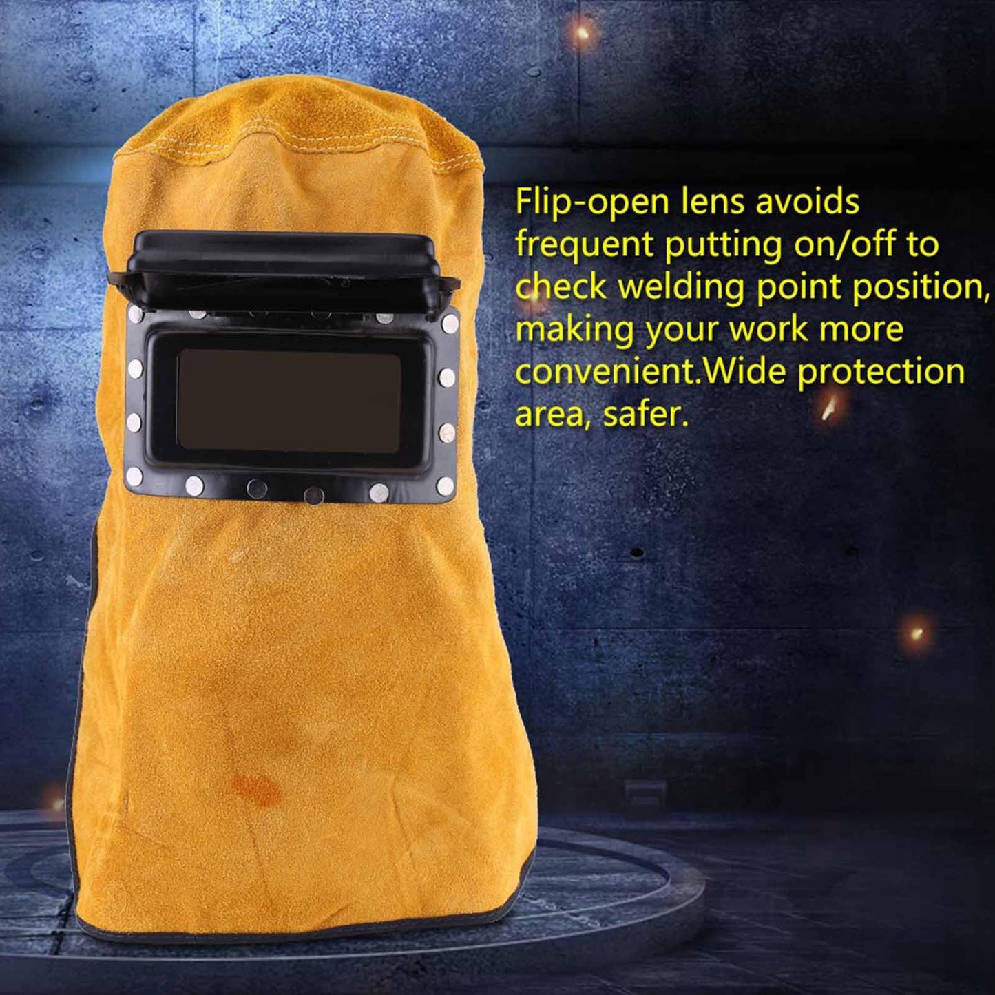 Leather welding helmet, breathable protective mask, welding helmet with safety glass.