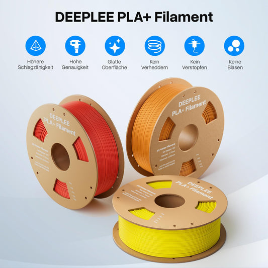 DEEPLEE PLA+ filament 1.75mm, PLA Plus 3D printer filament, Accuracy +/- 0.02mm, 3D printing materials, Black White Red Blue 4kg (1kg/spool)