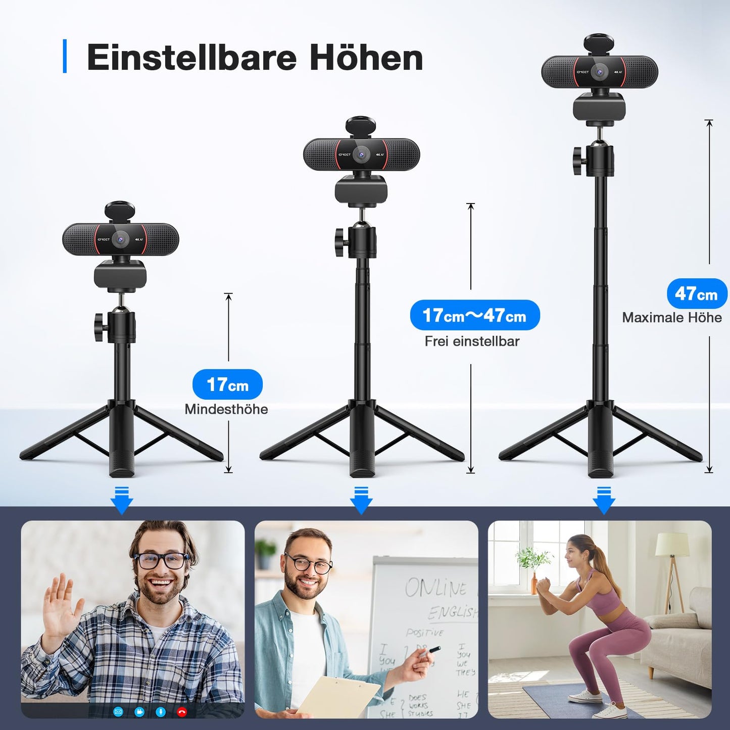 C960 4K Kit Webcam, UHD webcam with lens cover & dual microphone, PDAF autofocus, 73° streaming camera with automatic light correction, web cam PC for Zoom/Teams/YouTube, Linux, Win10, Mac OS