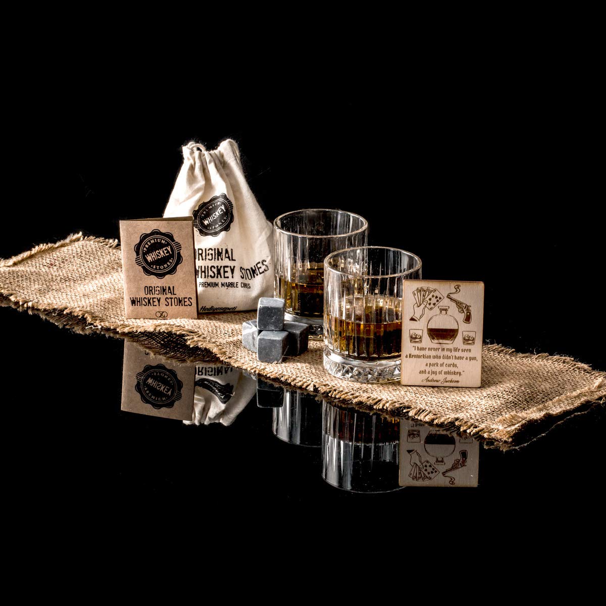 Whiskey stones and glasses gift set, 2 whisky glasses, whisky gift set for men, whiskey glass set as a 40th birthday gift for him.