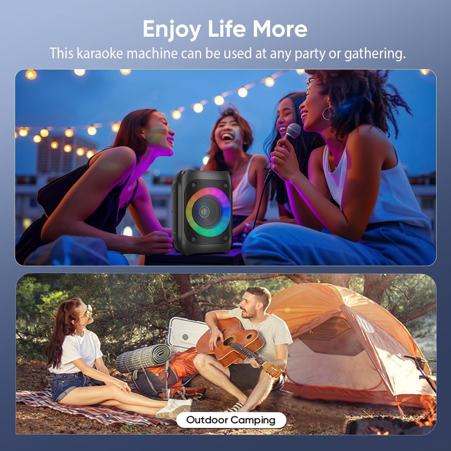 Ankuka Karaoke Machine with 2 microphones (1 Wireless Microphone & 1 Wired Microphone) Microphone with Speaker Portable PA System supports Bluetooth/TF/USB/AUX/FM/TWS (Black)