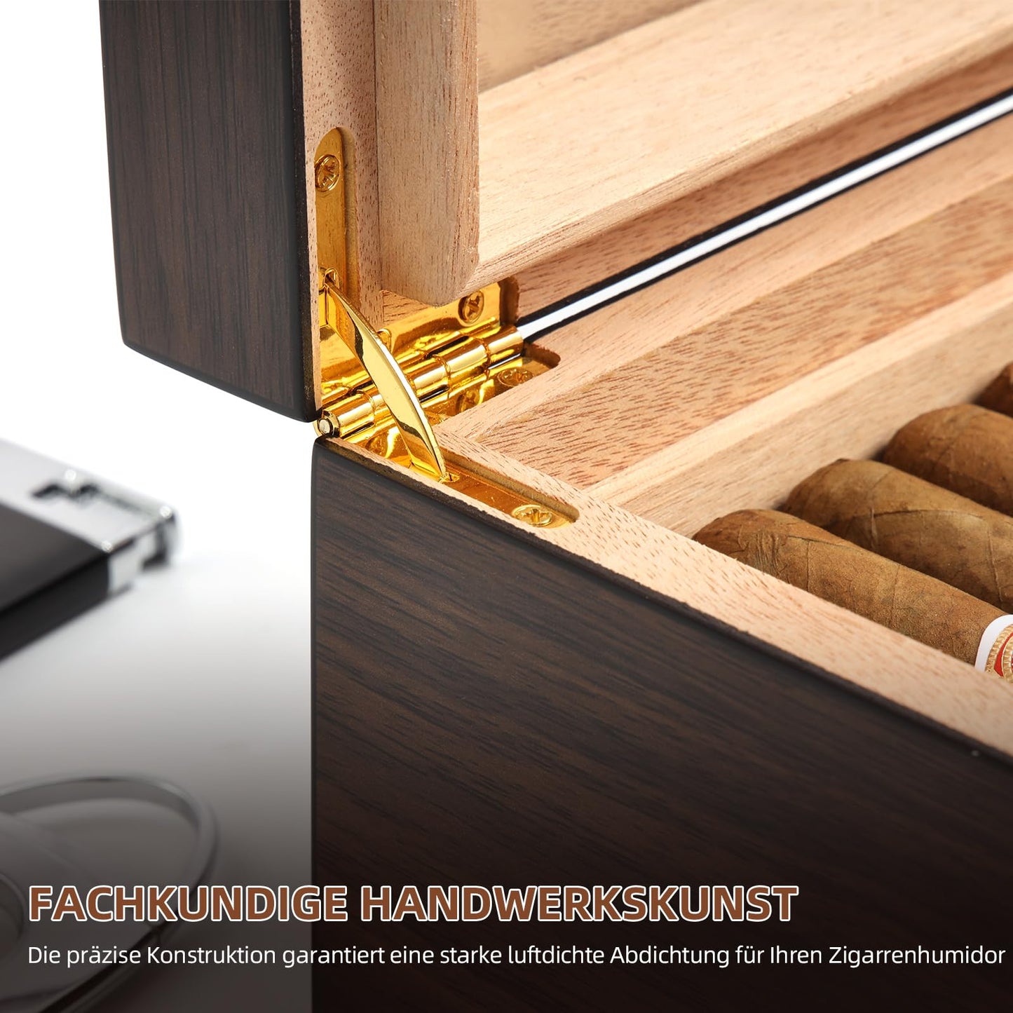 LEACHOI Handcrafted Cigar Humidor, Cigar Humidor Cabinet, Humidor Cigar Moisturizer and Cedar Core, Dividers & Digital Hygrometer, Men's Gifts Cigar Accessories