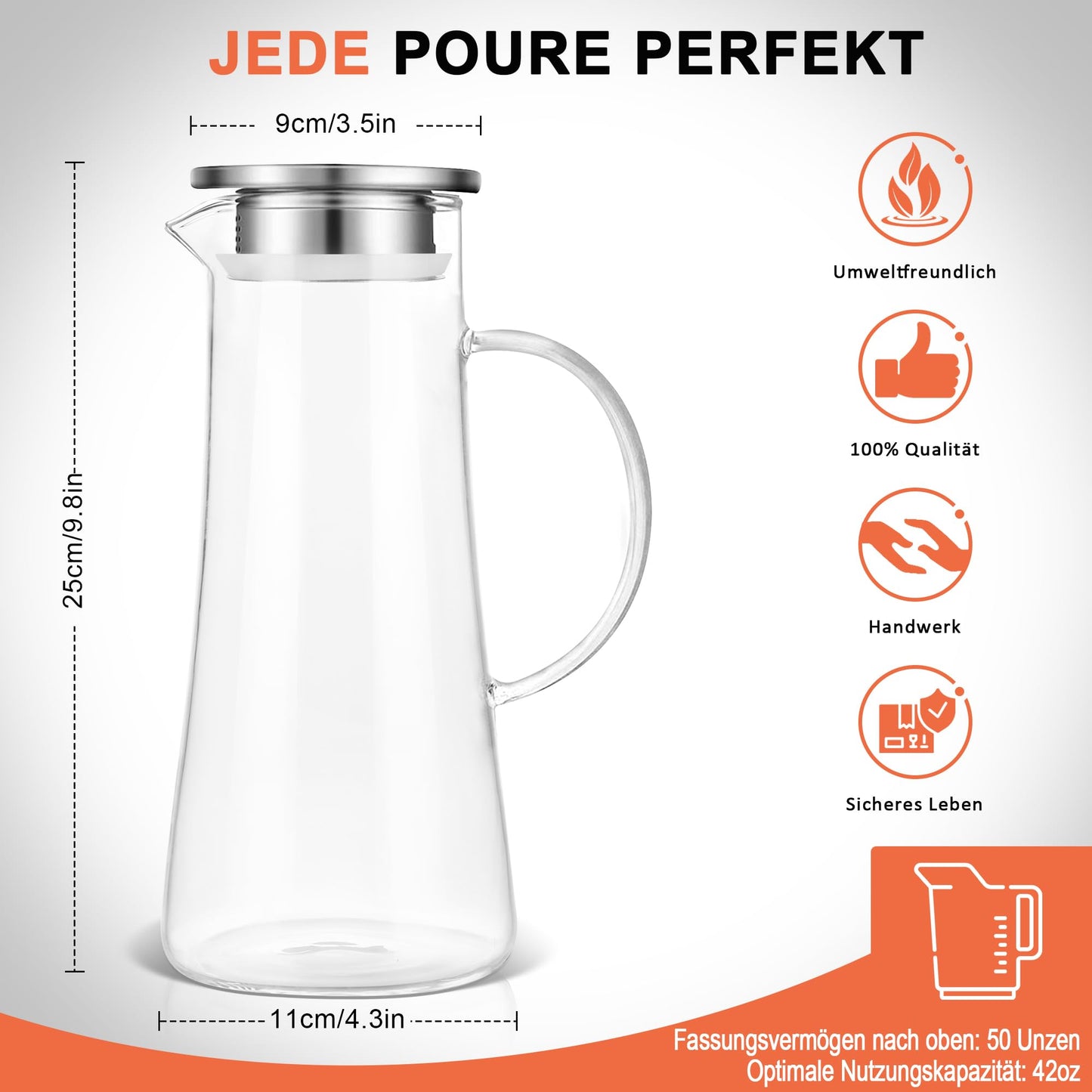 SUSTEAS 1.5 liter glass carafe, carafe with lid, iced tea jug water pitcher hot cold water iced tea wine coffee milk and juice beverage carafe water carafe