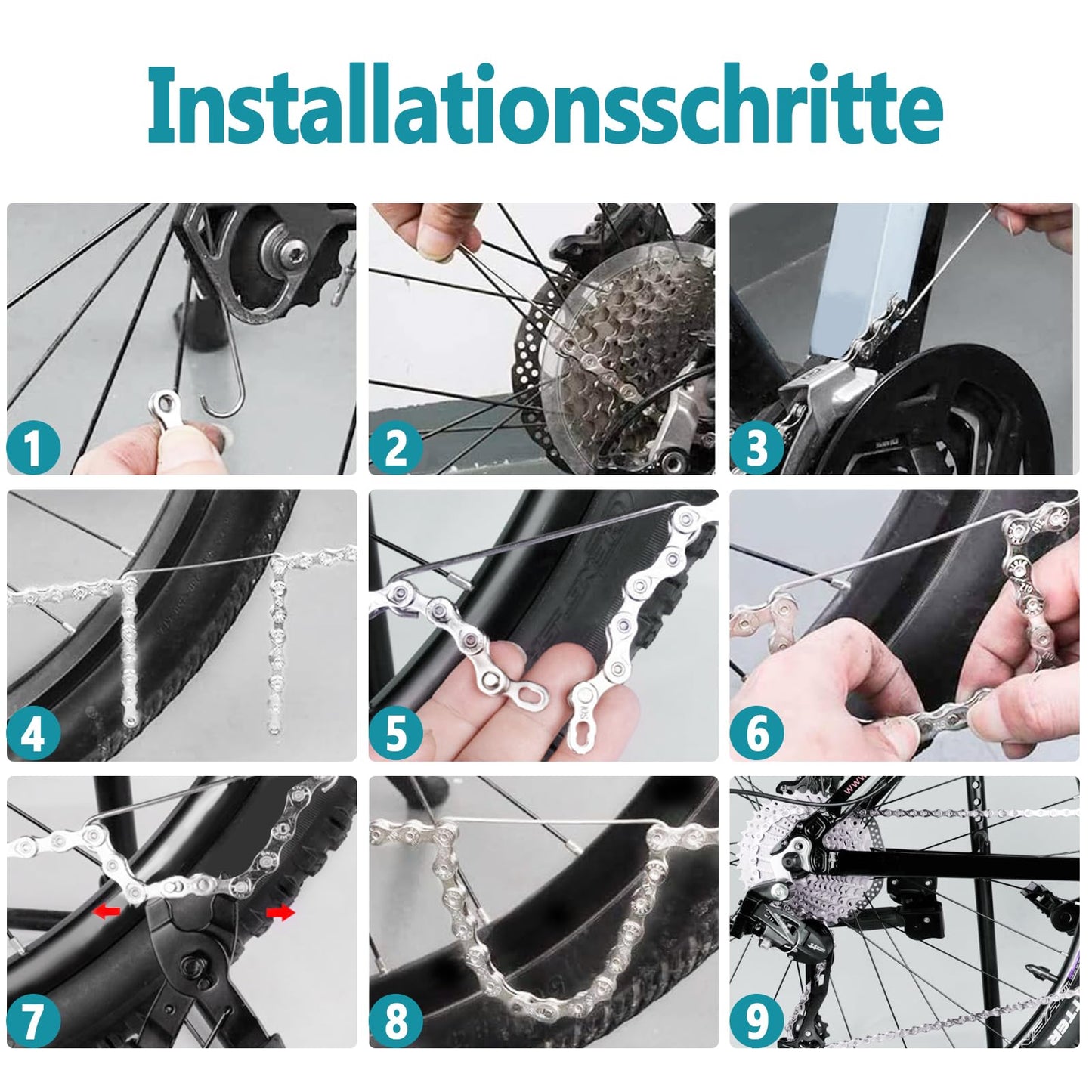 ROSE KULI Bike Chain - 6/7/8 Speed Bike Chain 1/2 x 3/32 Inch 116 Links, bike chain tool set with chain link pliers, chain breaker, and 4 pairs of chain links.