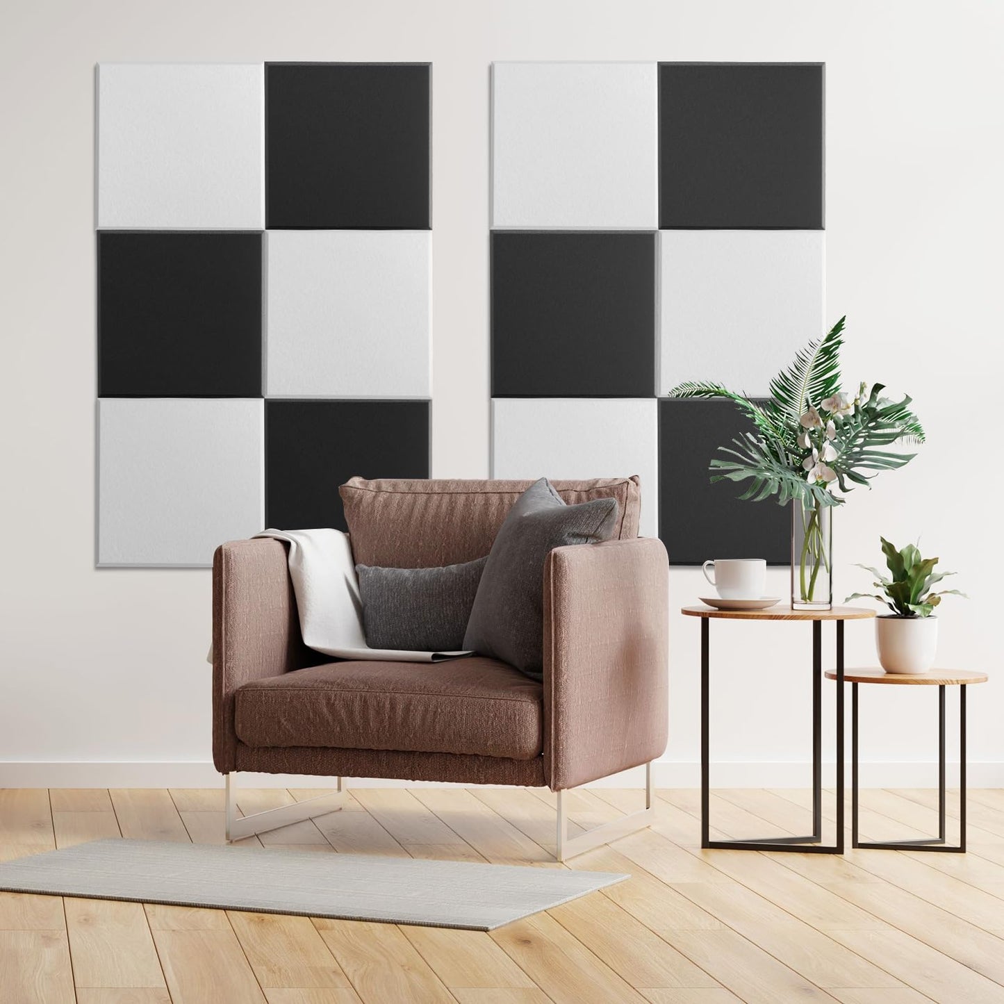 Acoustic Panels Self-Adhesive Felt, 12 Pieces Wall, Ceiling, Door Sound Absorber for Studio, Living Room, Kids Room, TV, Office, Bedroom, Acoustic Panels White, 30 x 30 x 0.9cm, 1.08㎡