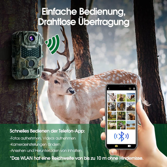 Crenova 4K 32MP wildlife camera with 32GB microSD, 940nm IR LEDs, Bluetooth, motion sensor, night vision, game camera, wildlife camera, IP66, forest camera, wireless transmission.