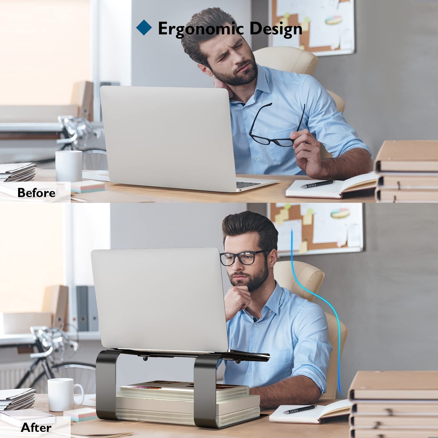 BONTEC Ergonomic Laptop Stand for Desk, Notebook Stand Compatible with Most 10-17.3 inch Laptops, Black