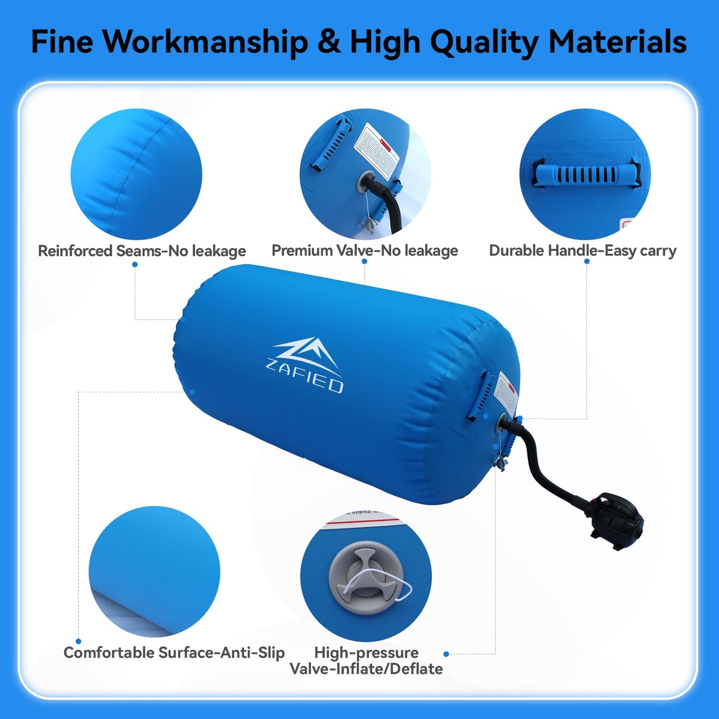 Air Roll Gymnastics, Inflatable Air Barrel Gymnastics Yoga Roller with Air Pump Tumbling Mats Training Mat Gymnastics Fitness Roller