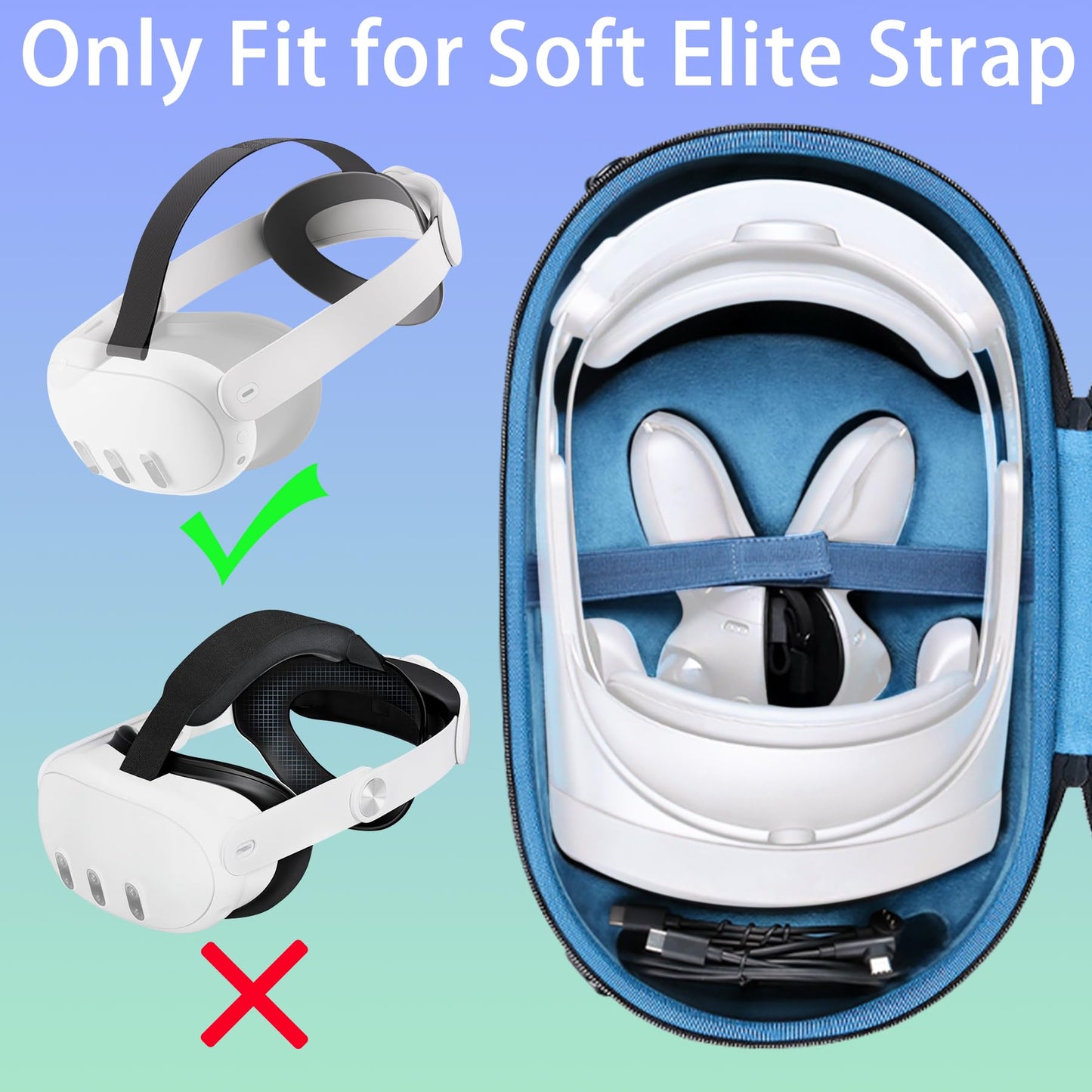 Aenllosi hard shell case for Meta Quest Pro/Meta Quest 3 All-In-One VR Headset, case only (black+blue)