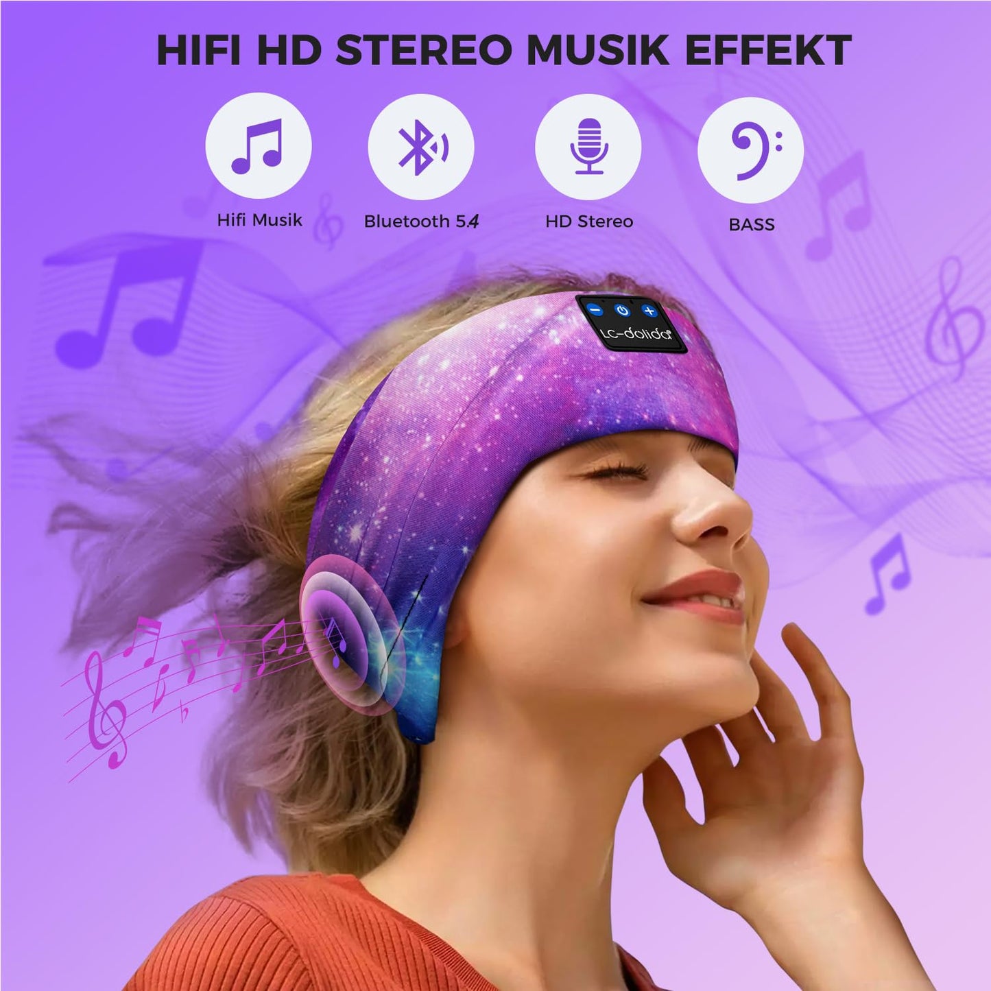 LC-Dolida Sleep Headphones Bluetooth 5.4, Sleep Headband Headphones Headband Sleep Mask, Sports Headphones Music Sleep Headband for Sport Training, Jogging, Yoga, Travel