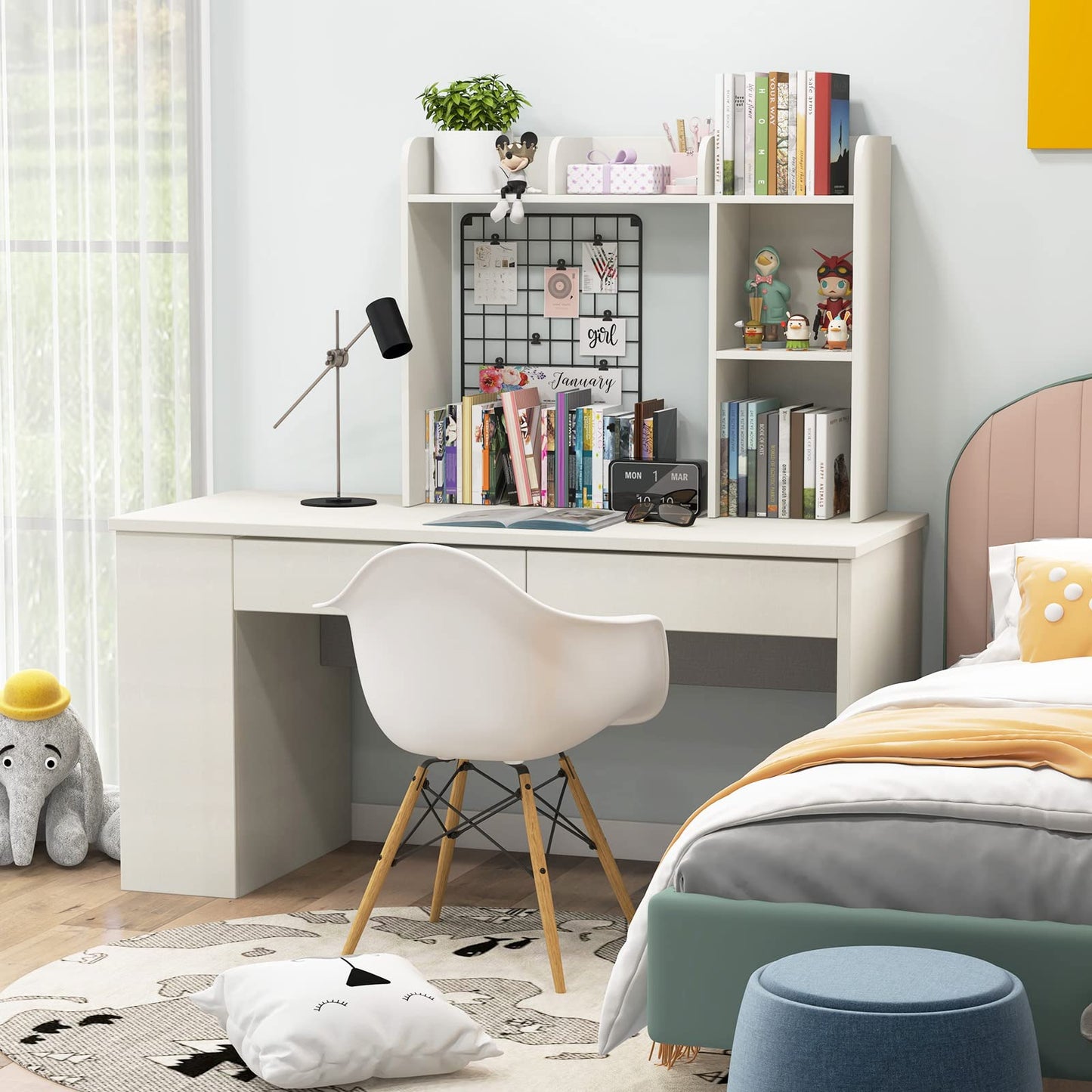 COSTWAY Desk Shelf, Table Shelf with 4 Shelves and Open Compartment, Storage System, Multi-Purpose Desk Organizer for Desk, 94 x 25 x 74 cm (White)