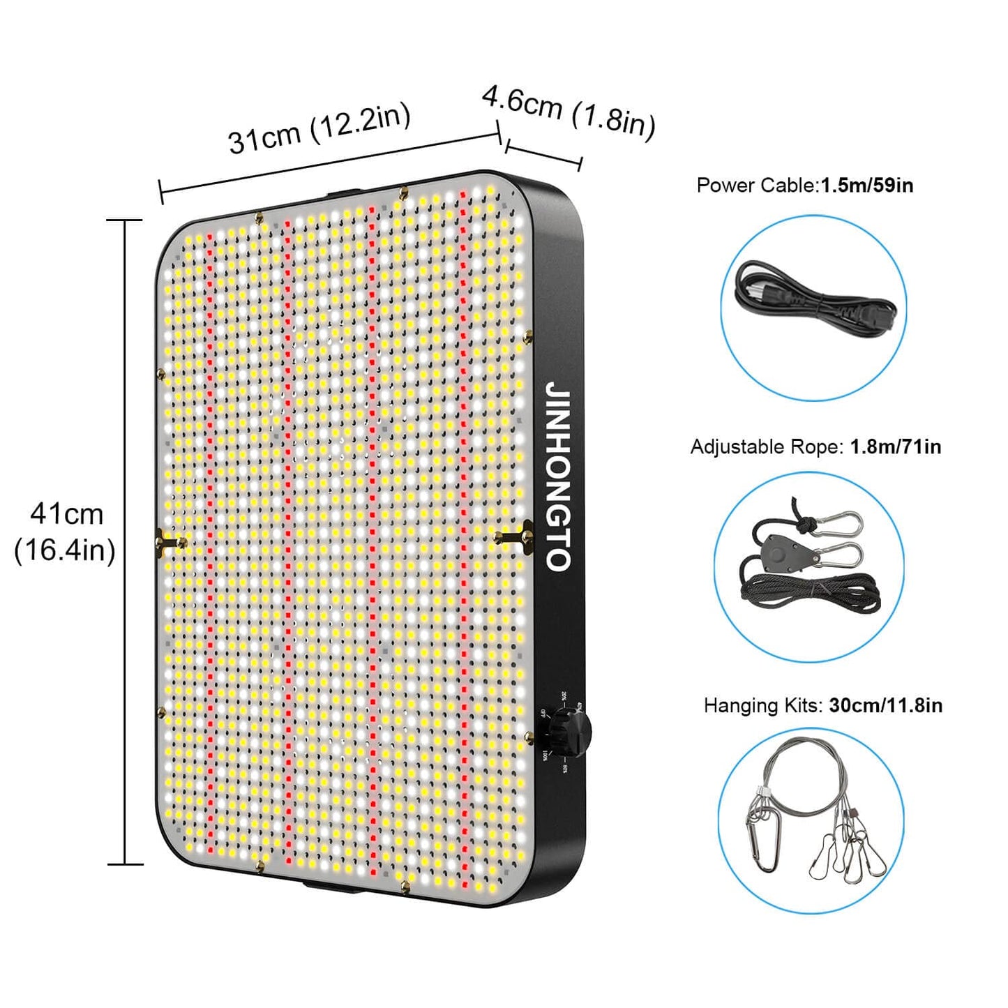 JINHONGTO 260 Watt LED Grow Light Dimmable, Plant Lamp LED Full Spectrum, Daisy Chain Function, Quiet Built-in Fan.