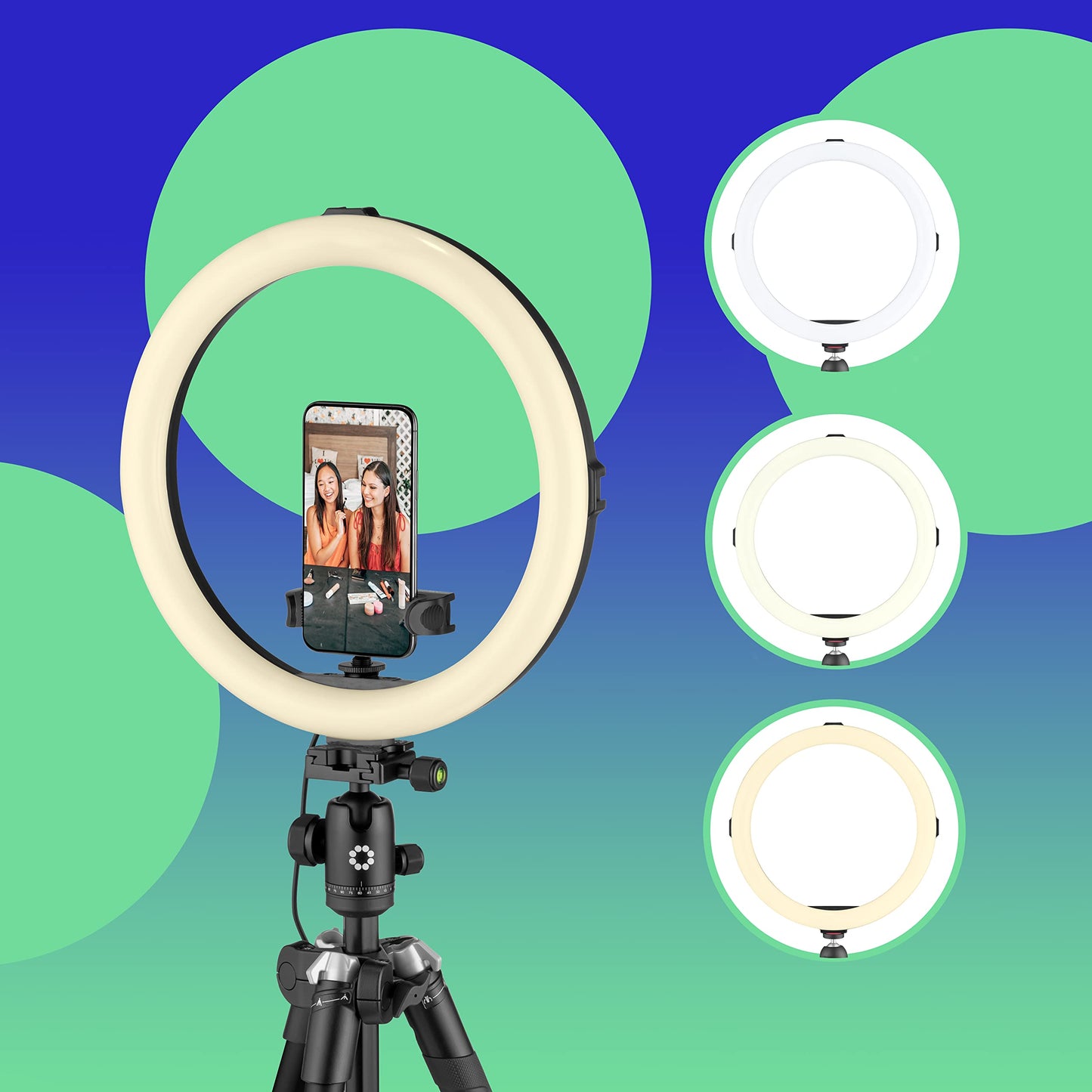 JOBY Creator Studio Complete Kit, full-size tripod with smartphone clamp, 12' ring light, Wavo On-Camera Shotgun Microphone, White Seamless Paper Background, and 3-in-1 quick charge cable 1.2m.