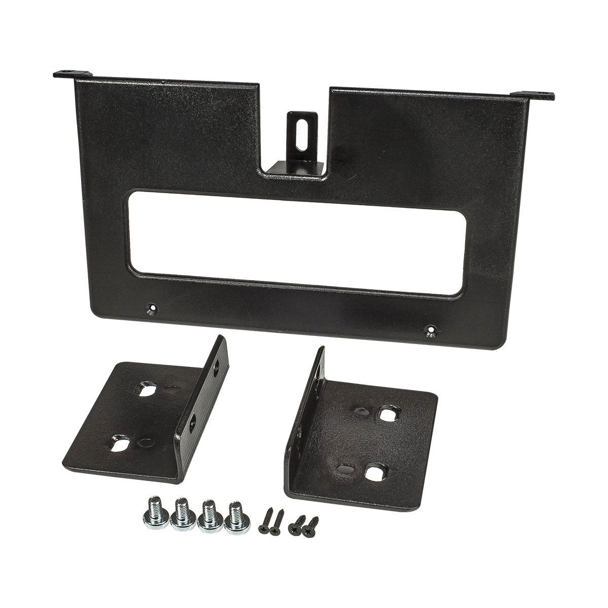 Tomzz Audio 2400-016 Universal Underbody Console Radio Mount for 2DIN Devices, suitable for cars, trucks, boats, motorhomes, and commercial vehicles.