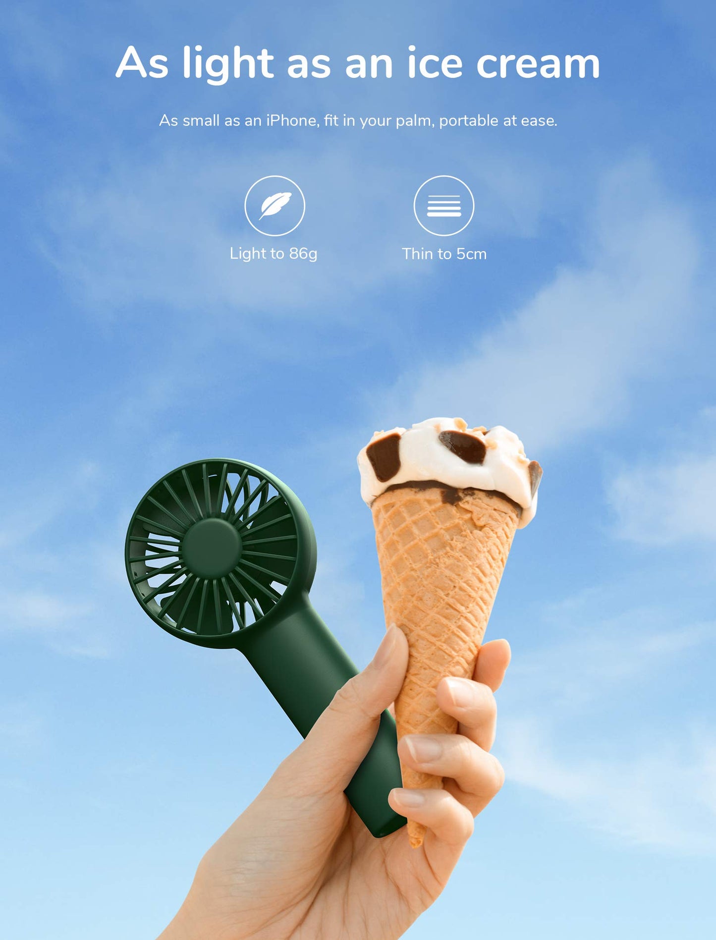 JISULIFE Mini Fan Battery Operated Handheld Fan with 2000mAh Battery or USB Powered, 3 Speeds, Rechargeable, for Home, Outdoor - Dark Green