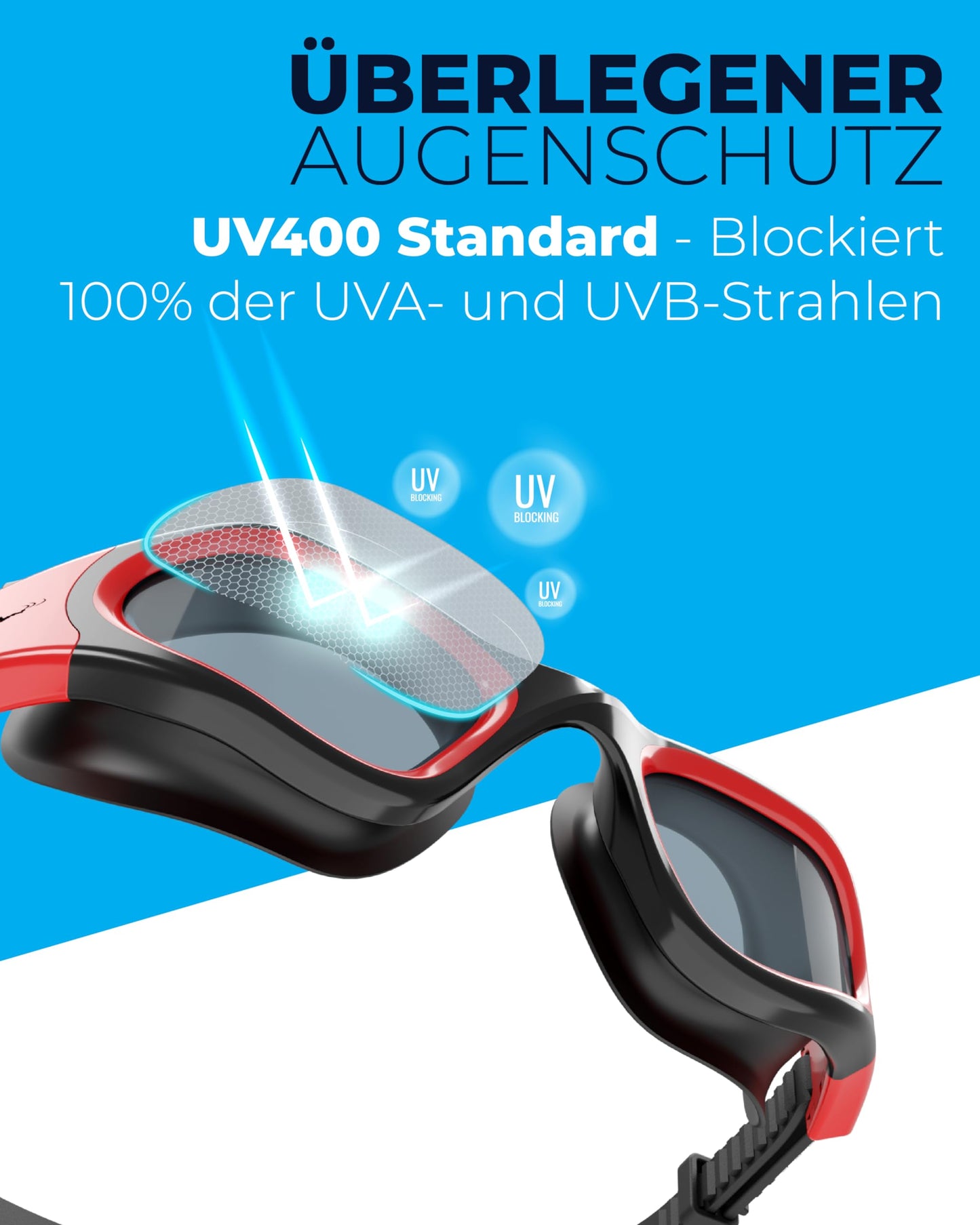 AqtivAqua Photochromic Swim Goggles for Men, Women, Adults, and Kids DX-H (Red, Photochromatic)
