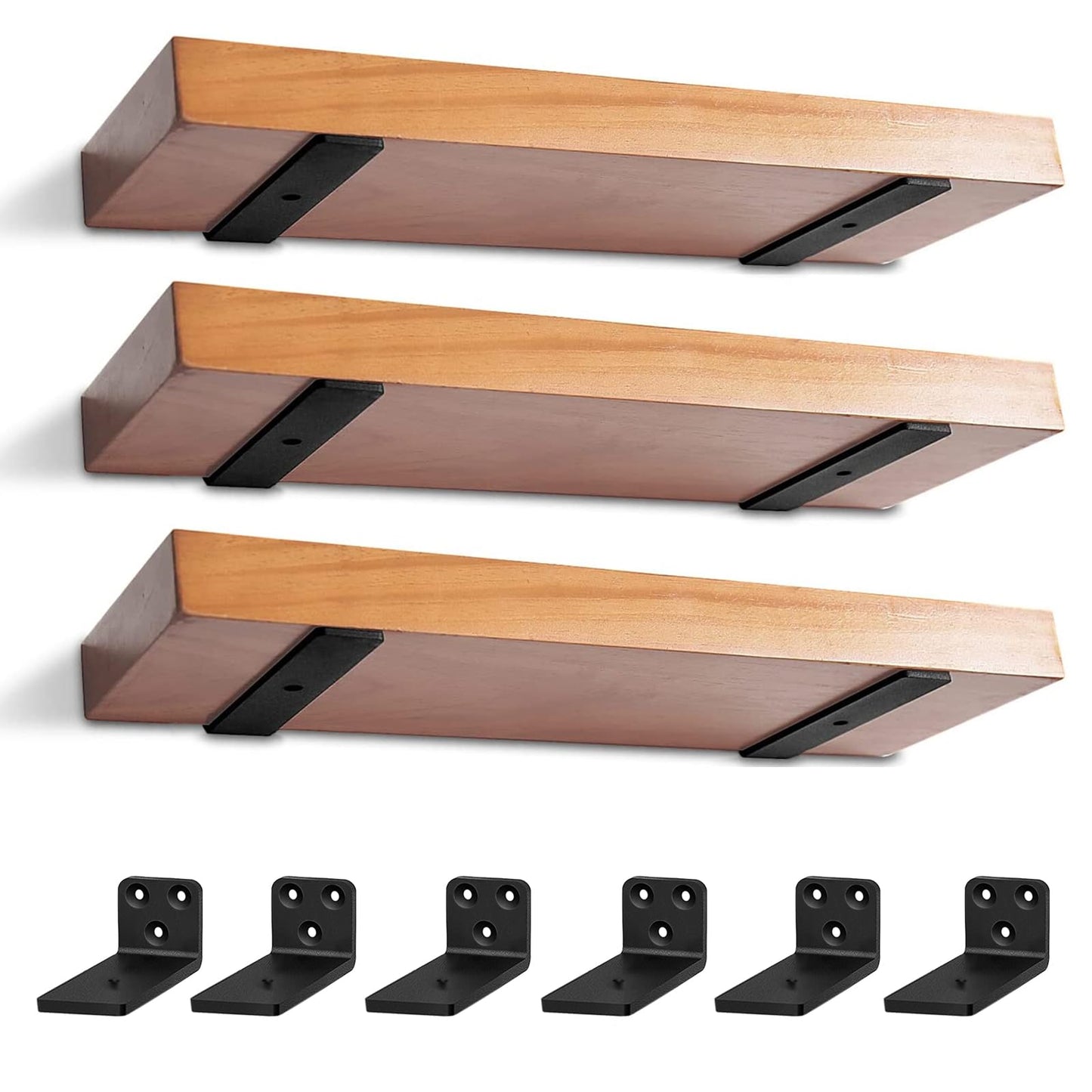 6 pieces of shelf brackets, heavy duty black shelf supports wall brackets support black metal L-bracket with mounting screws for living room | office | kitchen for shelves support (4"x6")