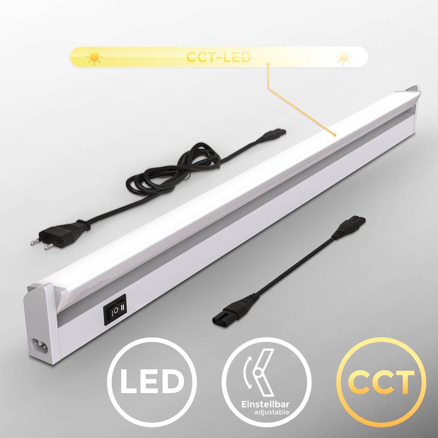 B.K.Licht - LED strip with on-off switch, adjustable from warm white to neutral white, expandable, under cabinet light kitchen, LED light strip kitchen, cabinet lighting, lamp, 54.7x6.1x2.4 cm, silver colored