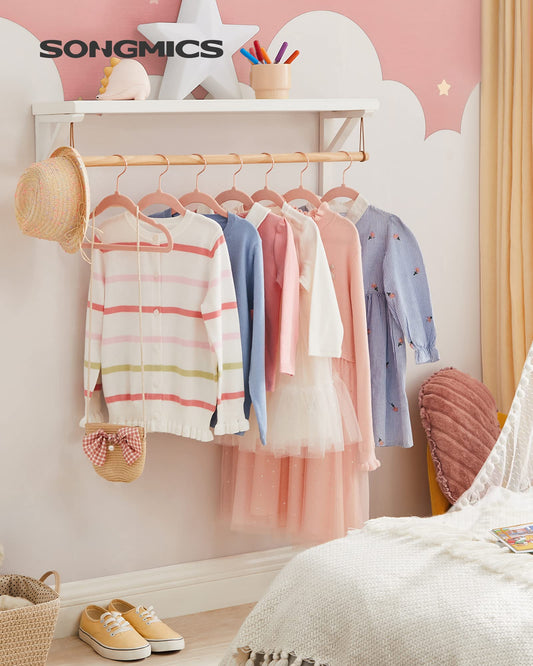 SONGMICS Kids Velvet Hangers, Set of 50 Baby Hangers with 360° Rotatable Hook in Rose Gold, Space-Saving and Non-Slip, for Closet Organization, Pastel Pink CRF027P01