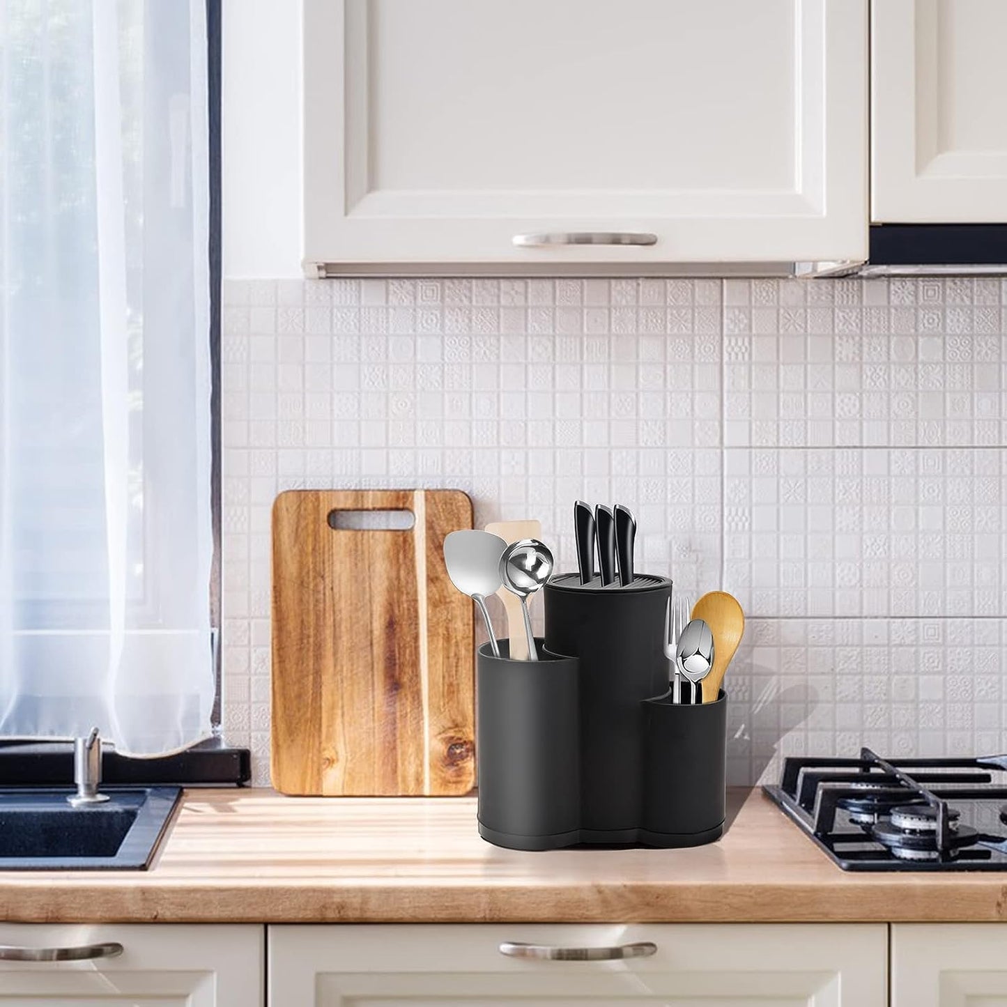 3-slot knife block without knives, universal round knife block holder unfilled with utensil holder, empty knife block holds 12 8-inch knives, suitable for all kitchen knives.