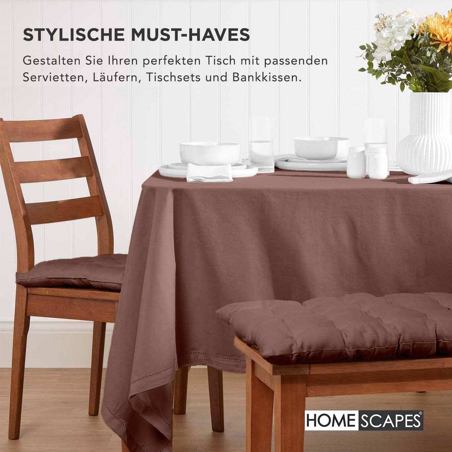 Homescapes 6-piece chair cushion set 40x40 cm brown - seat cushions for outdoor/indoor use with cotton cover, washable seat padding Oeko-TEX certified for dining, kitchen, and garden chairs.