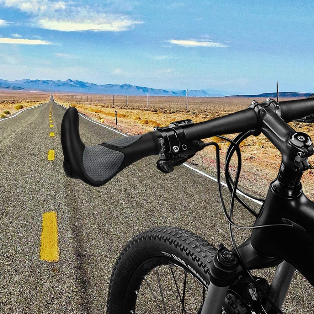 Gindoly bike grips are ergonomically designed for all types of handlebars, providing perfect grip security. These non-slip handlebar grips are suitable for MTB bikes and come in black/gray.