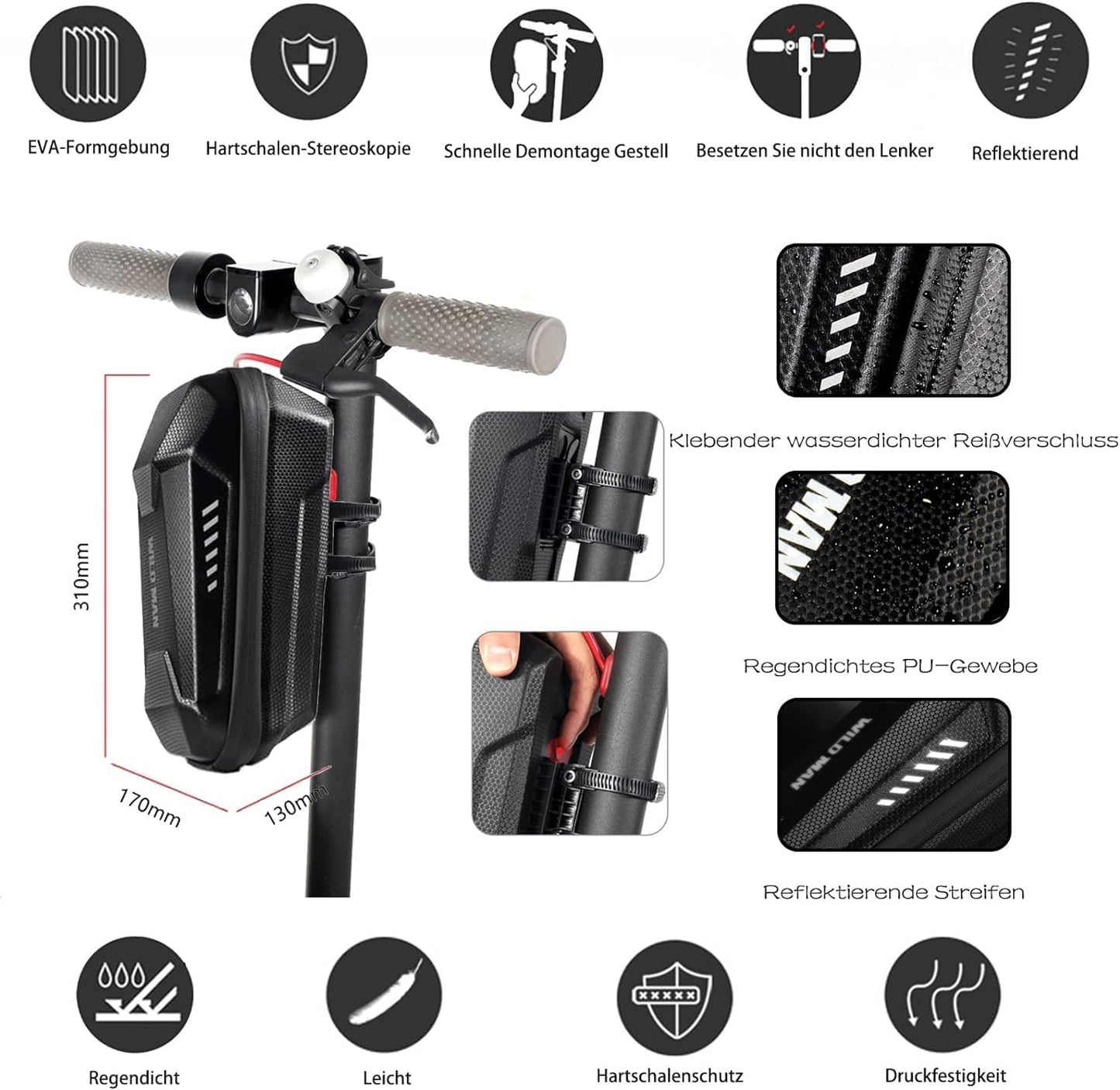 Lock for E scooter, handcuff lock for E roller, bike lock, E-bike/motorcycle, electric scooter lock with silicone protection against scratches. Includes a portable 4L storage bag.