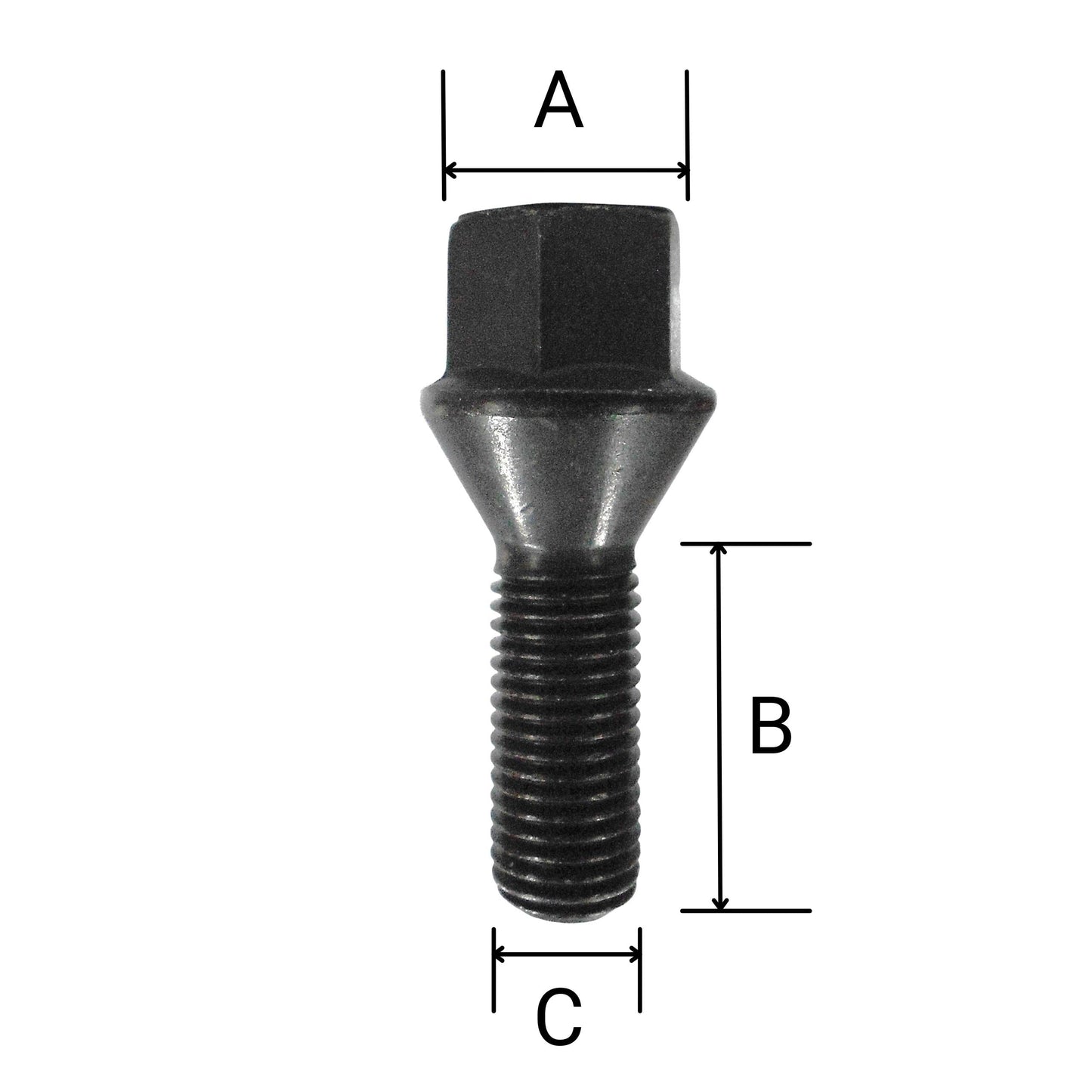 20 wheel bolts cone seat black M14x1.5 28mm