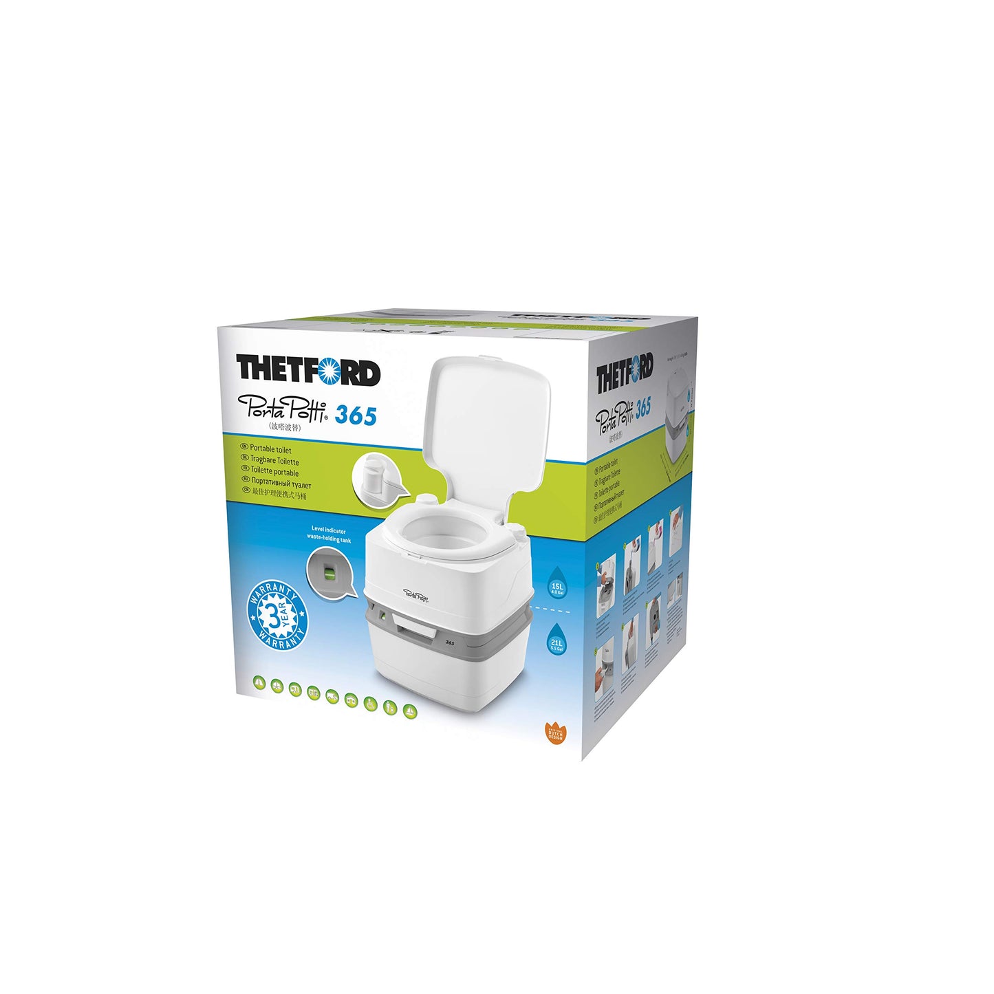 Thetford 92820 Porta Potti 365 Portable Toilet Qube, white, 414 x 383 x 427 mm & Aqua Soft Toilet Paper for mobile toilets 4 rolls/pack. Camping toilets Outdoor Toilet Paper