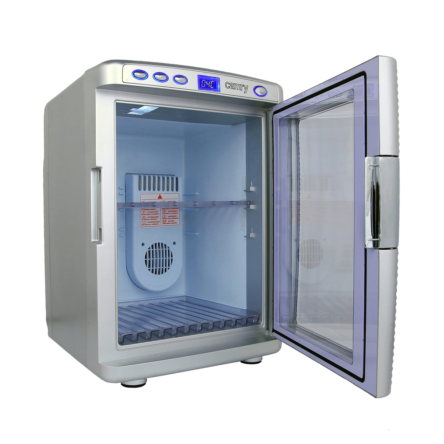 JUNG Mini Fridge CR8062 20L, cooling and heating function, 2 connectors, LCD display, silver.