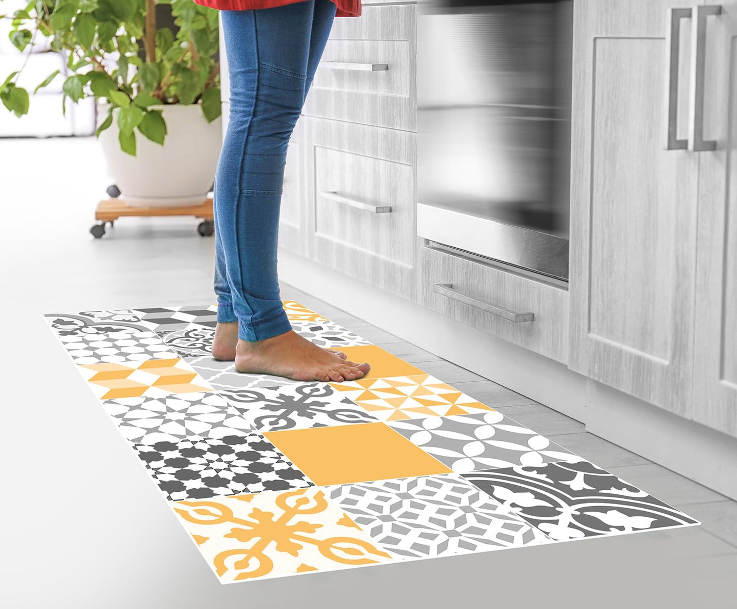 Viniliko Design Vinyl Rug, Yellow, 66 x 250 cm, non-slip, waterproof, washable, Various sizes, for living room, kitchen