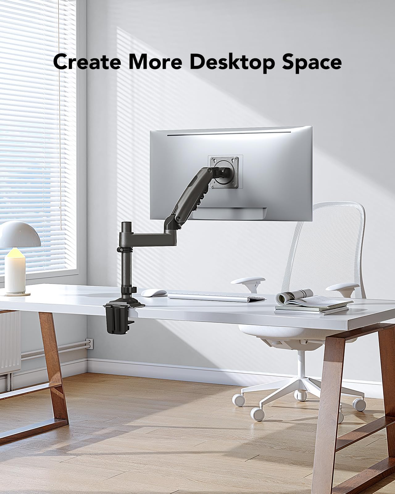 HUANUO 13-34 inch monitor mount for LCD LED screen holds 2-9 kg, gas spring monitor arm, single arm monitor stand VESA 75/100 mm, 360° rotation, 180° swivel