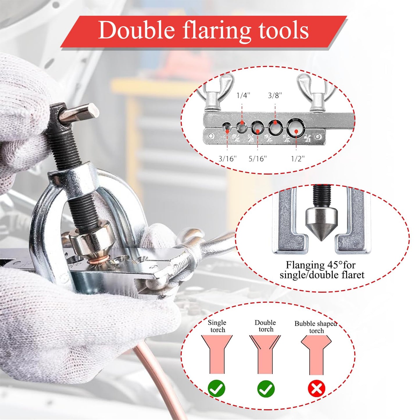 Finoki Brake Line Kit 25ft Brake Hose Flaring Tool Kit Car Brake Hose Flaring Tool Double Flaring Tool Car Brake Line Repair Parts.