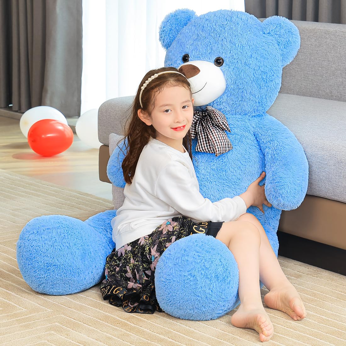 SNOWOLF Giant XXXL Teddy Bear 145cm Giant Soft Toy Large Stuffed Animal Plush Toy Plush Bear Cuddly Bear Teddy Bear Gift (1.4m, Blue)