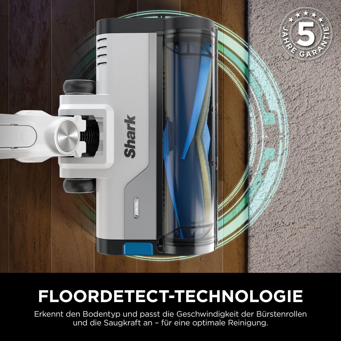 Shark PowerPro cordless vacuum cleaner with up to 50 minutes runtime, bagless, ideal for pet hair, allergies, carpet and hard floors, featuring LED lights and flexible joint pipe, Navy Blue, IZ380EU.