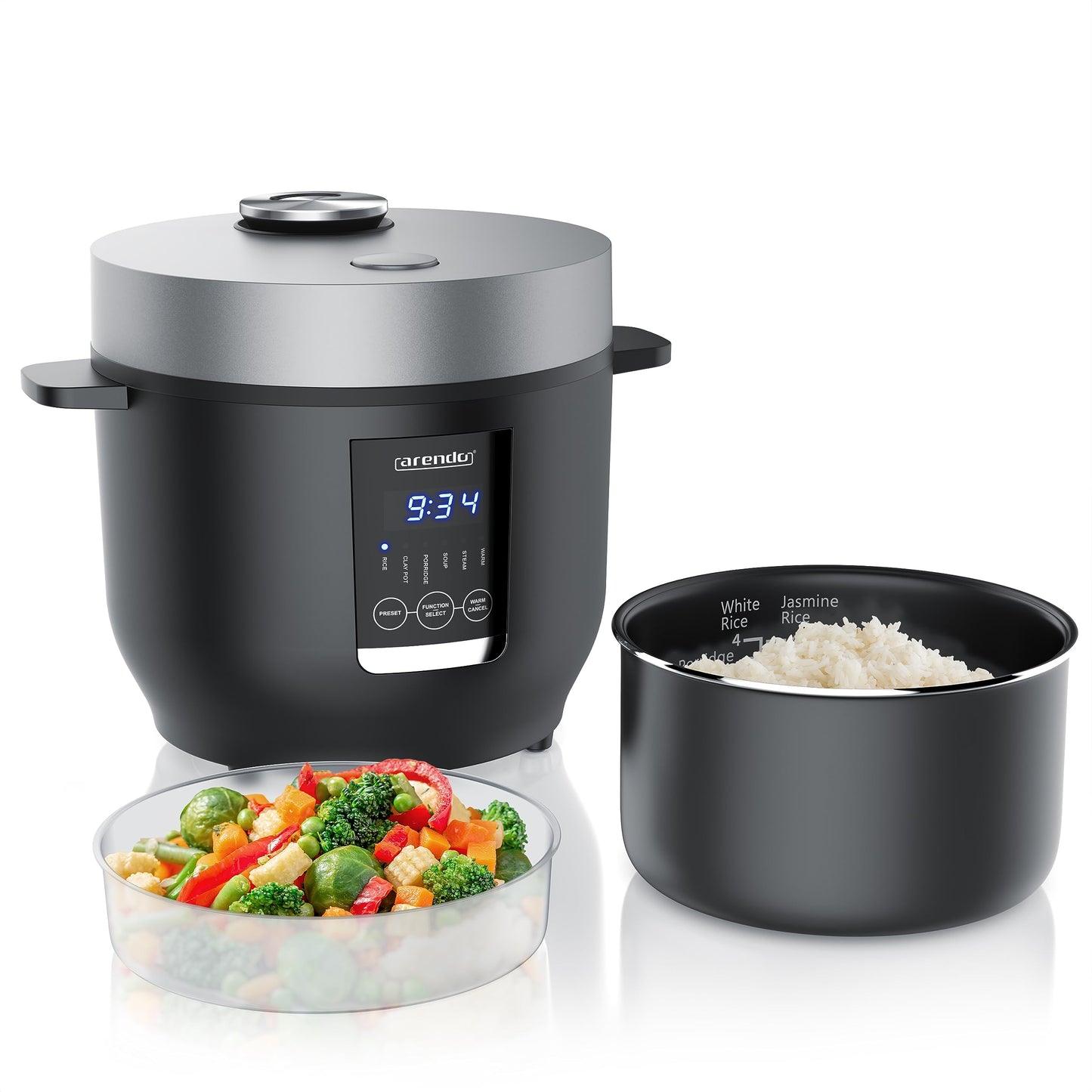 Arendo - Digital Multicooker 2 liters 350 watts Multicooker with steaming insert and measuring cup, rice cooker multicooker - 5 cooking programs - timer - non-stick coated - BPA-free