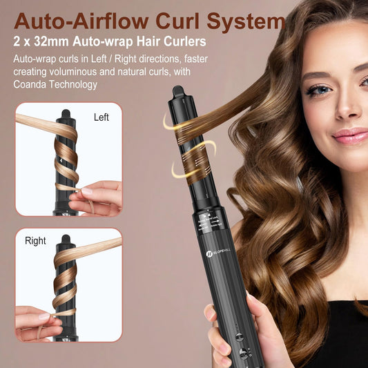 (OUTLET) Slopehill Airstyler 5 IN 1, 110,000 RPM High-Speed Ionic Hair Dryer for Quick Drying, Multi-Hair Styler with Automatic Air Curler, Hair Straightener Brush & Volumizing Brush (Dark Gray)