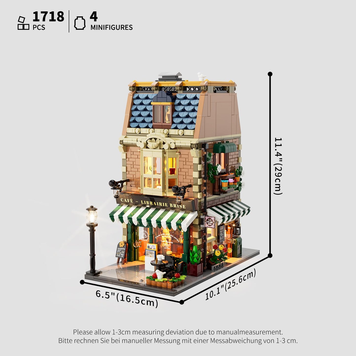 Funwhole Book Cafe Illuminated Building Block Set - City Coffeehouse LED Light Modular Building Model Kit 1718 Pieces for Adults and Teens