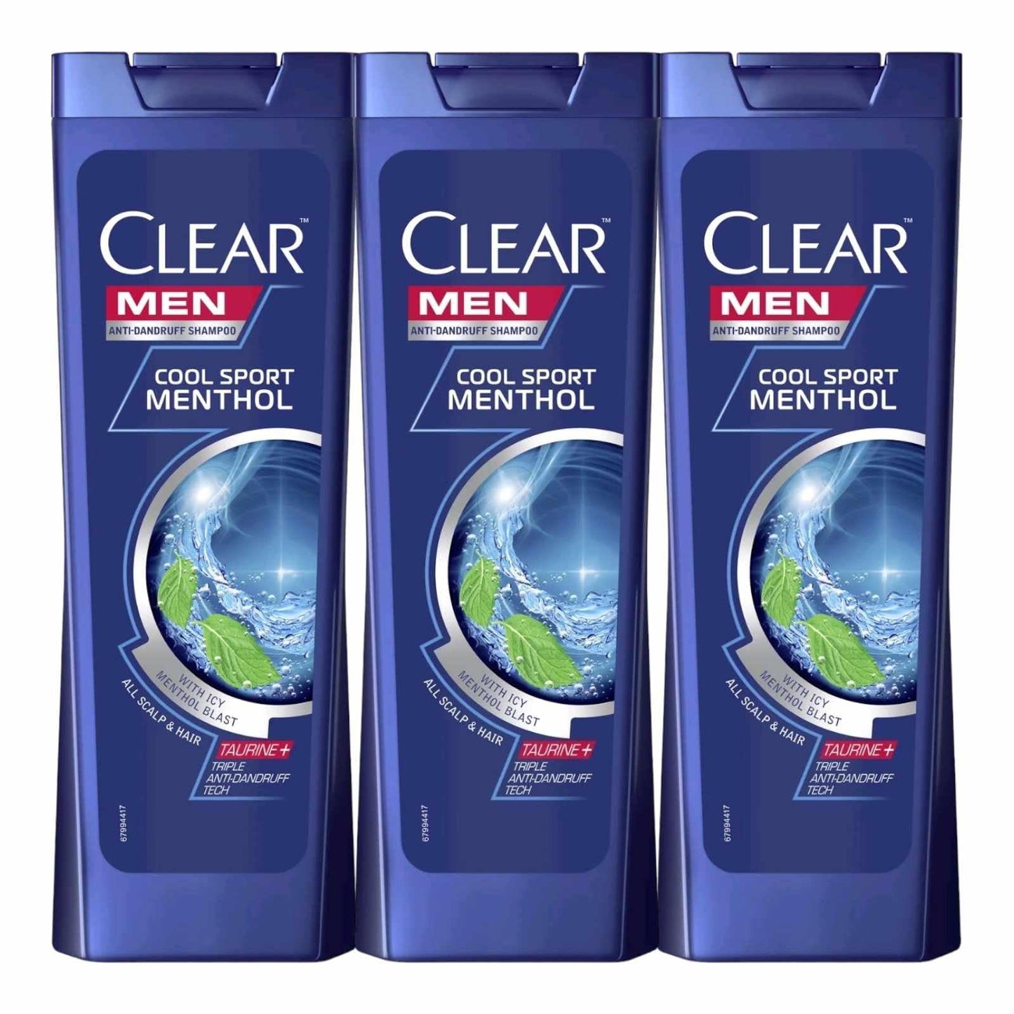 3x400ml CLEAR Men Shampoo Anti-Dandruff Cool Sport Menthol for men, Taurine+, normal hair, value pack