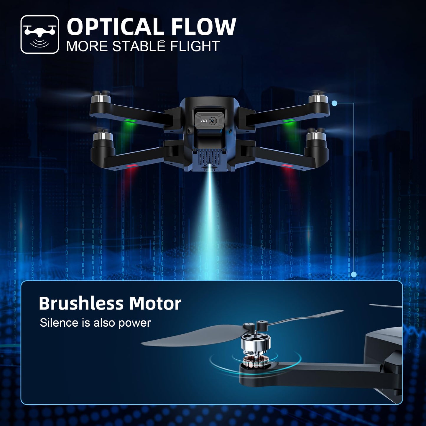 Drone with 2K HD camera for beginners, 5G WiFi FPV RC Quadcopter with brushless motor, transmission 100m, 3D flips, Optical Flow, One Key Start/Land, TEEROK T18 Foldable Drone for kids and adults.