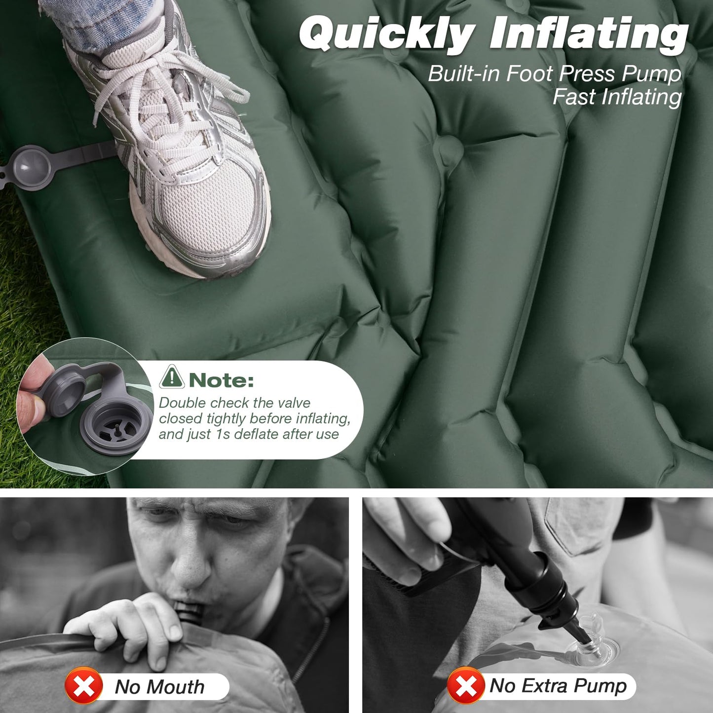 Self-inflating sleeping mat, JATEKA inflatable mat for 2 people for camping. Sleeping mat with pillow & foot pump. Compact lightweight air mattress for camping, backpacking, hiking, and travel tent.