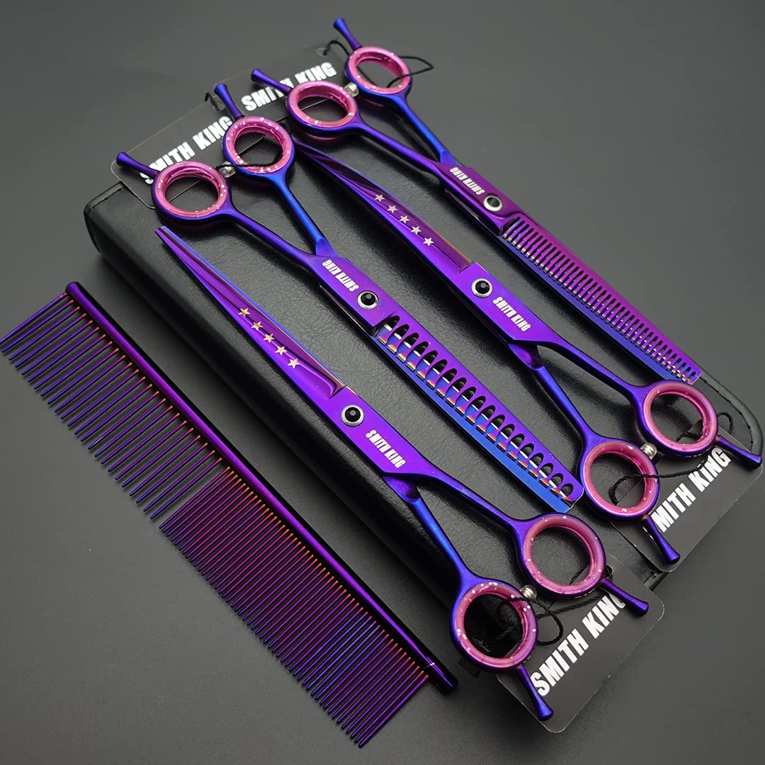 7.0 Inch Professional Dog Grooming Scissors Set Straight & Thinning & Curved & Chunker & Comb 5 Pieces in 1 Set for Left-handed & Right-handed.