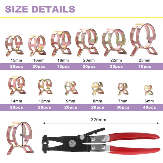 260 pieces of hose spring clamp in 12 sizes fuel line hose clamps hose clip hose clamps closure fuel line clamp 6-25mm, with a hose clamp pliers.