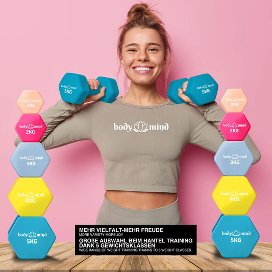 Body & Mindยฎ Dumbbells 2-pack Neoprene Gym Dumbbells; Effective strength training with various weights; Fitness workout for home.